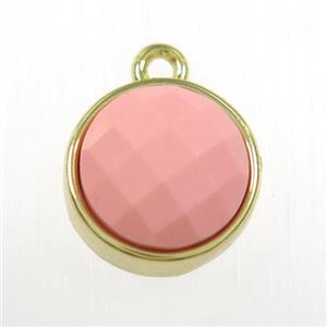 pink dye Coral circle pendant, gold plated, approx 10mm dia [GM11146]
