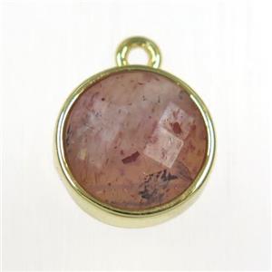 Strawberry circle pendant, gold plated, approx 10mm dia [GM11147]