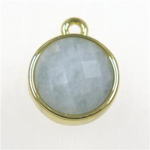 Aquamarine circle pendant, gold plated, approx 10mm dia [GM11154]