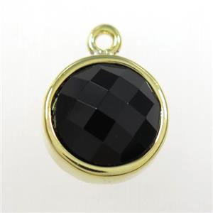 black Onyx agate circle pendant, gold plated, approx 10mm dia [GM11155]