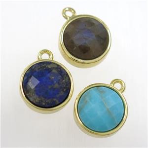 mix gemstone circle pendant, gold plated, approx 10mm dia [GM11157]