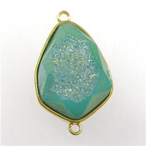green druzy agate connector, teardrop, gold plated, approx 18-24mm [GM11158]