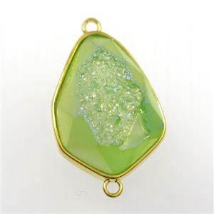 olive druzy agate connector, teardrop, gold plated, approx 18-24mm [GM11159]