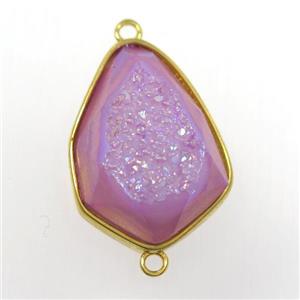 purple druzy agate connector, teardrop, gold plated, approx 18-24mm [GM11160]