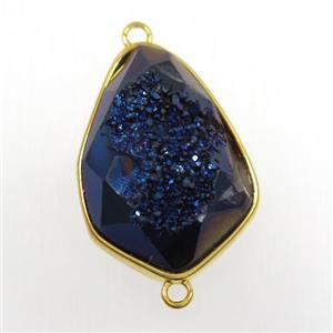 blue druzy agate connector, teardrop, gold plated, approx 18-24mm [GM11163]
