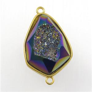 rainbow druzy agate connector, teardrop, gold plated, approx 18-24mm [GM11164]