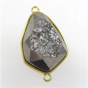 silver druzy agate connector, teardrop, gold plated, approx 18-24mm [GM11165]