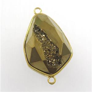golden druzy agate connector, teardrop, gold plated, approx 18-24mm [GM11166]