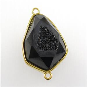 black Druzy Agate connector, teardrop, gold plated, approx 18-24mm [GM11167]