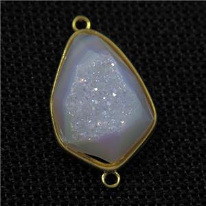white AB-color druzy agate connector, teardrop, gold plated, approx 18-24mm [GM11168]