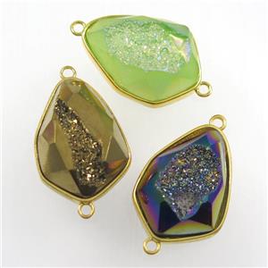 mixed color Druzy Agate connector, teardrop, gold plated, approx 18-24mm [GM11169]