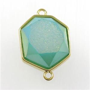 peacock green druzy agate connector, hexagon, gold plated, approx 17-20mm [GM11170]