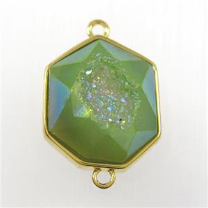 green Druzy Agate connector, hexagon, gold plated, approx 17-20mm [GM11171]