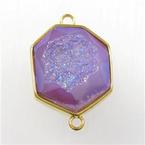 purple druzy agate connector, hexagon, gold plated, approx 17-20mm [GM11172]