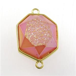 red druzy agate connector, hexagon, gold plated, approx 17-20mm [GM11173]
