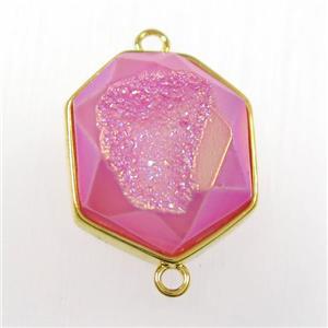 hotpink druzy agate connector, hexagon, gold plated, approx 17-20mm [GM11174]