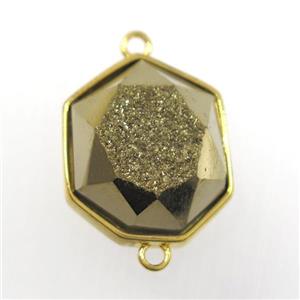 golden druzy agate connector, hexagon, gold plated, approx 17-20mm [GM11178]