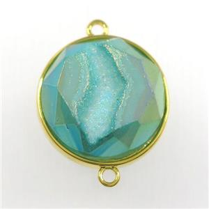 peacock green druzy agate connector, circle, gold plated, approx 20mm [GM11182]