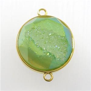 green druzy agate connector, circle, gold plated, approx 20mm [GM11183]