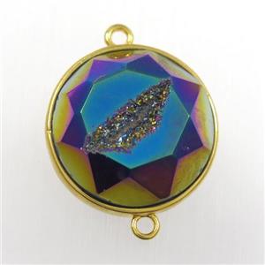 rainbow druzy agate connector, circle, gold plated, approx 20mm [GM11187]