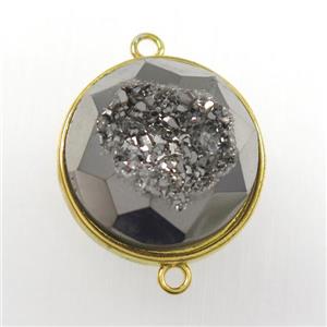 silver druzy agate connector, circle, gold plated, approx 20mm [GM11188]