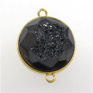 black druzy agate connector, circle, gold plated, approx 20mm [GM11189]