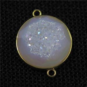 white AB-color druzy agate connector, circle, gold plated, approx 20mm [GM11190]