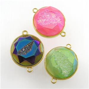 mixed color Druzy Agate connector, circle, gold plated, approx 20mm [GM11191]