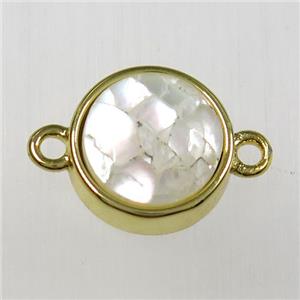 Paua Abalone shell connector, circle, gold plated, approx 12mm dia [GM11193]