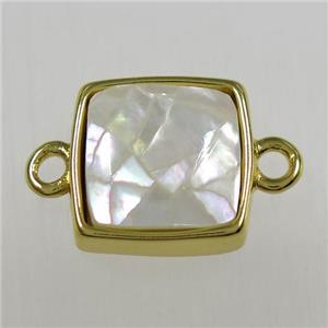 Paua Abalone shell connector, square, gold plated, approx 12x12mm [GM11194]