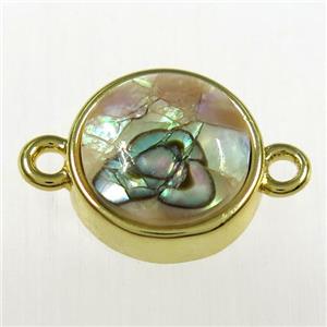Paua Abalone shell connector, gold plated, approx 12mm dia [GM11195]
