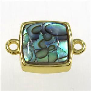 Paua Abalone shell sqare connector, gold plated, approx 12x12mm [GM11196]