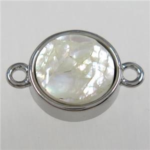 Paua Abalone shell connector, platinum plated, approx 12mm dia [GM11197]