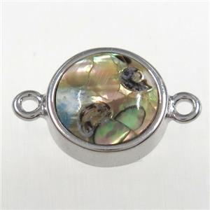 Paua Abalone shell connector, platinum plated, approx 12mm dia [GM11199]