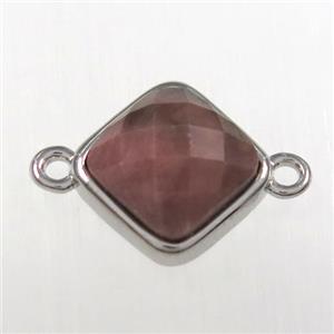 pink Rhodonite connector, platinum plated, approx 10x10mm [GM11203]
