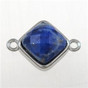 lapis lazuli connector, platinum plated, approx 10x10mm [GM11205]
