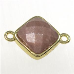 peach sunstone square connector, gold plated, approx 10x10mm [GM11211]