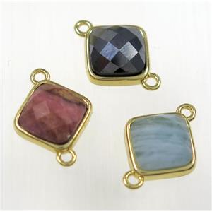 mixed gemstone square connector, gold plated, approx 10x10mm [GM11220]
