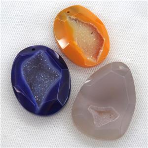 druzy agate pendants, mixed color, faceted freeform, approx 20-40mm [GM11225]