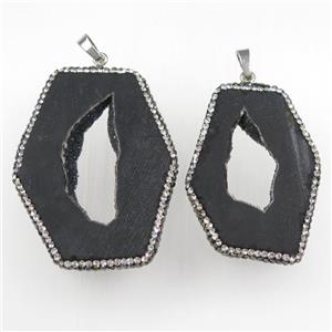 druzy agate pendant paved rhinestone, polygon, approx 30-50mm [GM11242]