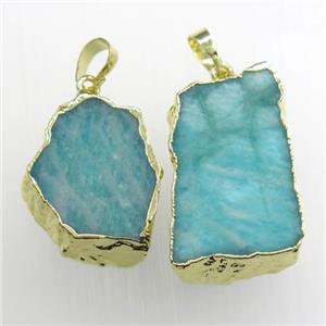 green Amazonite slab pendant, freeform, gold plated, approx 15-35mm [GM11281]
