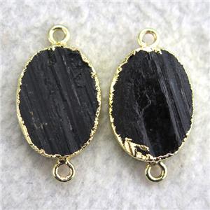 black tourmaline connector, oval, gold plated, approx 15-20mm [GM11283]