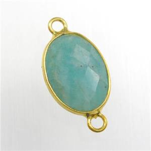 green Amazonite connector, oval, gold plated, approx 10-14mm [GM11332]
