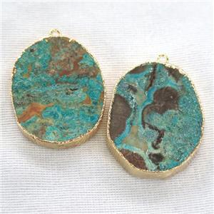green Ocean Jasper pendant, freeform, gold plated, approx 15-30mm [GM11335]