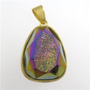 rainbow Druzy Agate teardrop pendant, approx 15-20mm [GM11356]