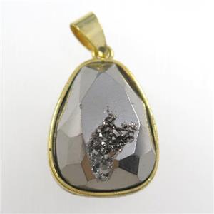 silver Druzy Agate teardrop pendant, approx 15-20mm [GM11357]