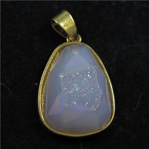 white AB-color Druzy Agate teardrop pendant, approx 15-20mm [GM11360]