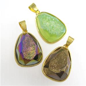 mixed color Druzy Agate teardrop pendant, approx 15-20mm [GM11361]