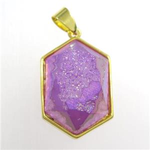 purple Druzy Agate polygon pendant, approx 16-23mm [GM11365]