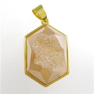 gold champagne Druzy Agate polygon pendant, approx 16-23mm [GM11366]